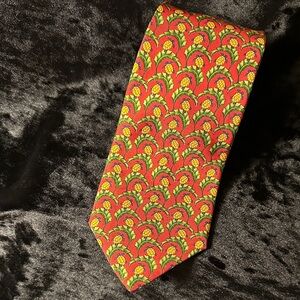 Robert Talbott Vibrant Red and Yellow Silk Tie w/ turtle design